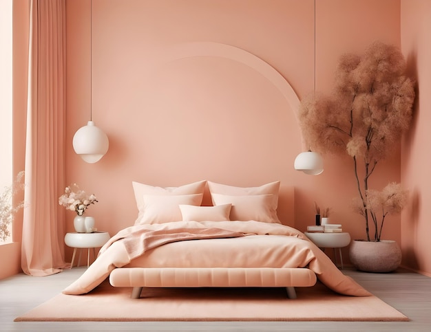 Fotografia moderna de luxo cor rosa rica design de interiores de sala de estar moderna renderização 3D