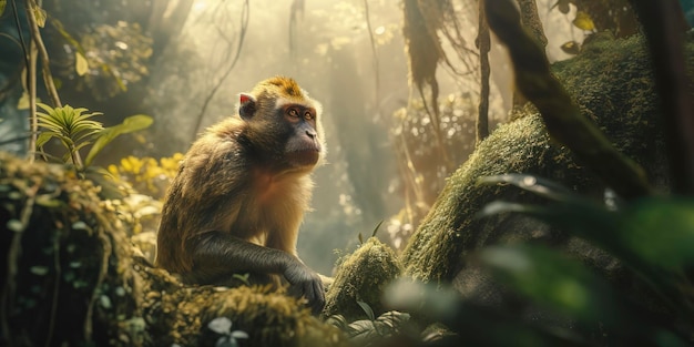 Una fotografía de un mono en la selva.