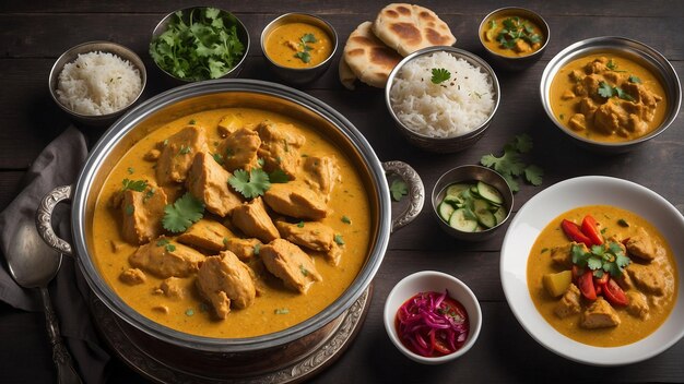 Una fotografía muestra un tazón humeante de pollo Korma su textura aterciopelada y su rico aroma seductor