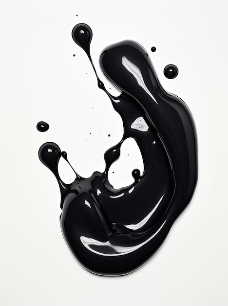Foto fotografía muestras de pintura negra en fondo blanco mancha remolino y burbujas de pintura