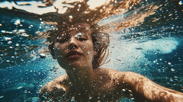 Fotografía de una mujer bajo el agua