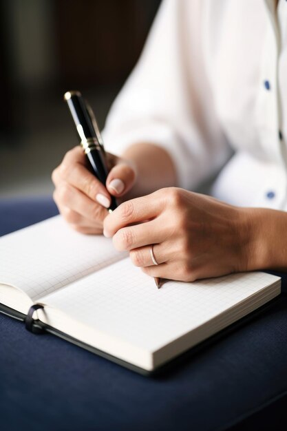 Fotografía de una mujer irreconocible escribiendo en su cuaderno.