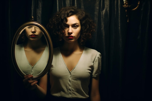 fotografía de una mujer mirándose en un espejo