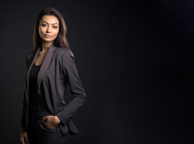 Fotografía de una mujer de negocios musulmana feliz, exitosa y confiada posando