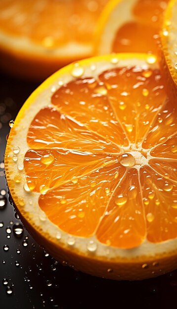Una fotografía de naranjas frescas con salpicaduras de agua cinematográficas
