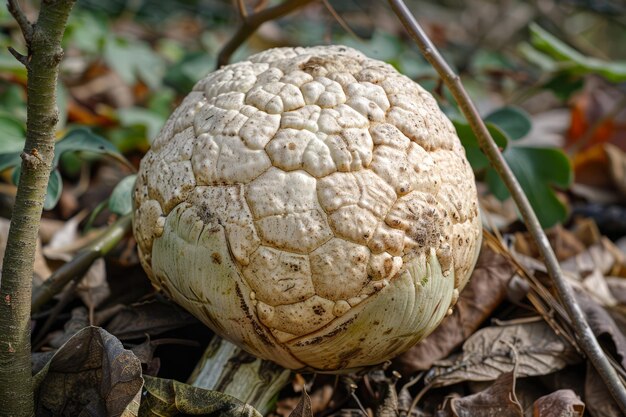 Foto fotografía natural de un hongo blanco salvaje que crece entre la vegetación del suelo del bosque