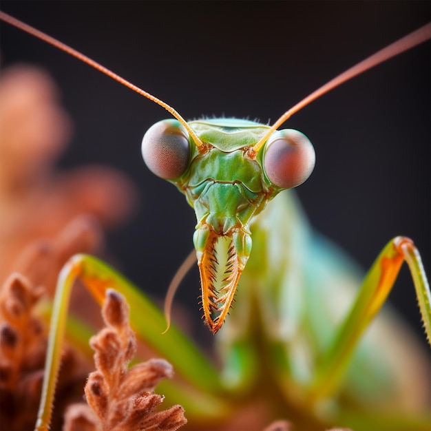 Fotografía de naturaleza ganadora de premio de mantis religiosa vibrante y hermosa