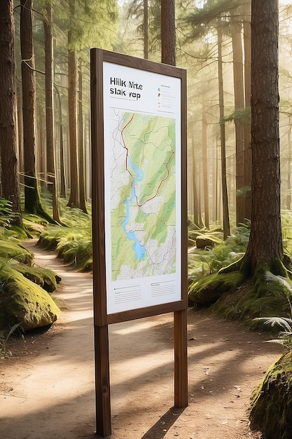 Fotografía de naturaleza Mapa de senderismo Mockup de señalización con espacio blanco en blanco para colocar su diseño