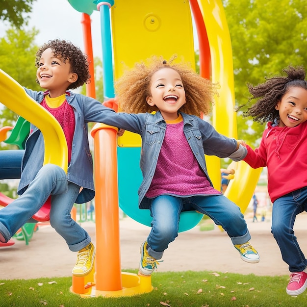 Foto una fotografía de niños jugando en un parque colorido