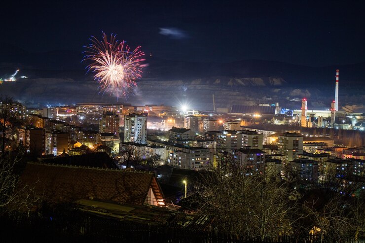 Foto fotografía nocturna de los fuegos artificiales de año nuevo