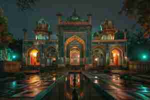 Foto fotografía nocturna del santuario de bibi jawindi en uch sharif, pakistán