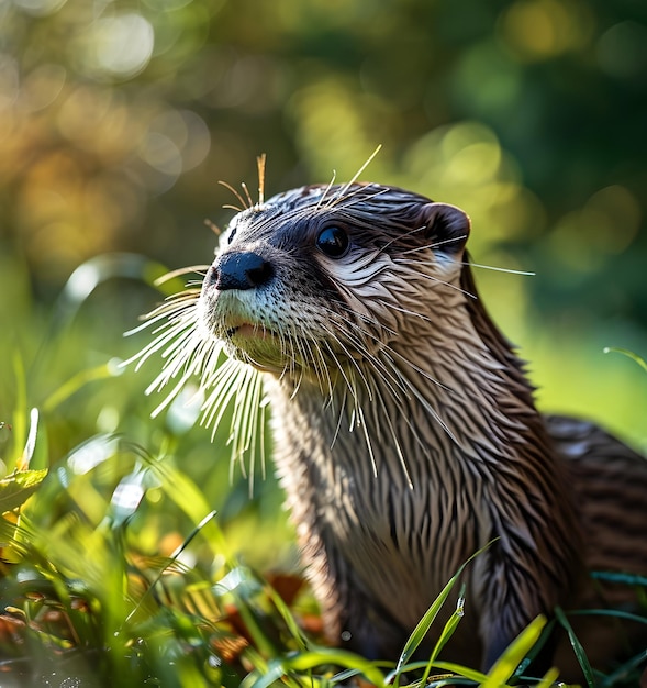 Foto una fotografía de una nutria en el césped