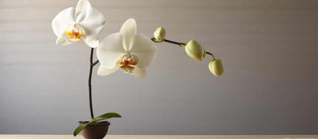 Fotografía de una orquídea blanca en un estudio de yoga