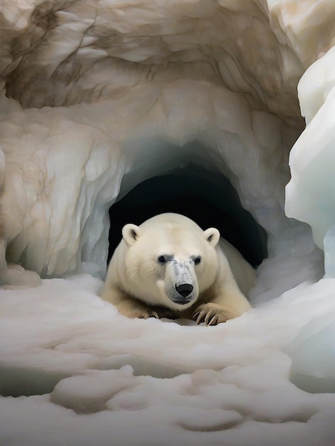 Fotografía de un oso polar en la cueva