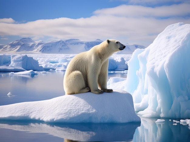 Fotografía del oso polar en el paisaje del iceberg antártico