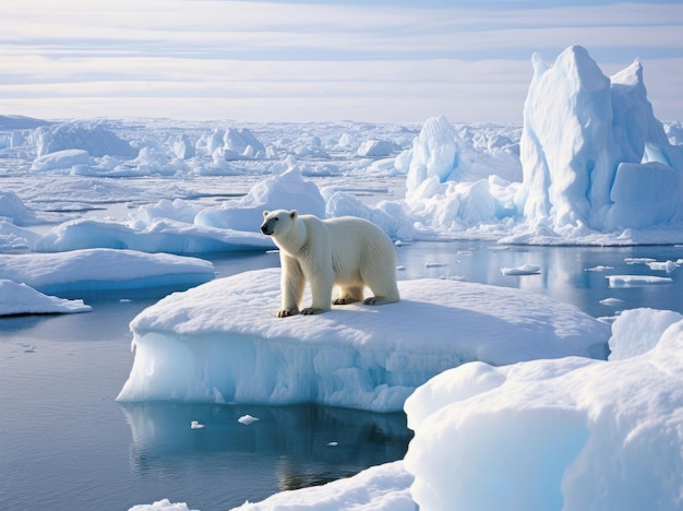 Fotografía del oso polar en el paisaje del iceberg antártico