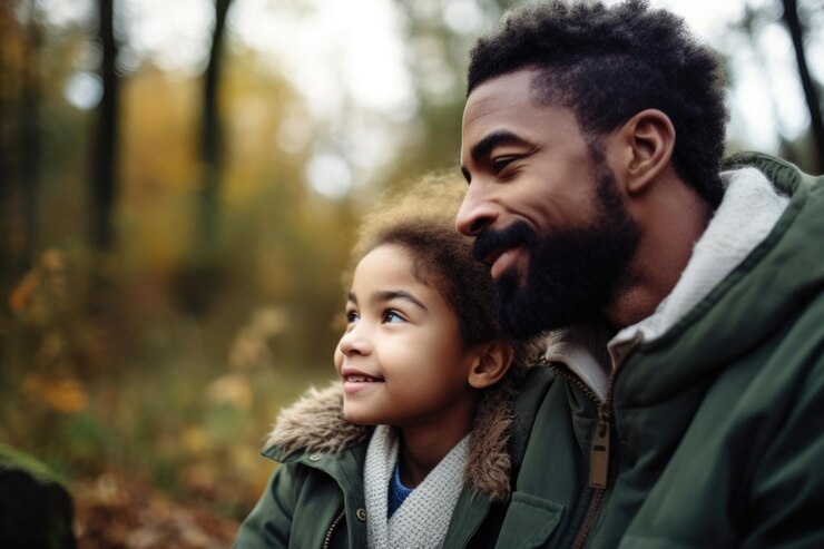 Fotografía de un padre y su hija pasando tiempo juntos al aire libre creada con IA generativa