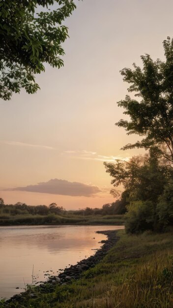 Foto fotografía de paisaje de amanecer de un campo con árboles