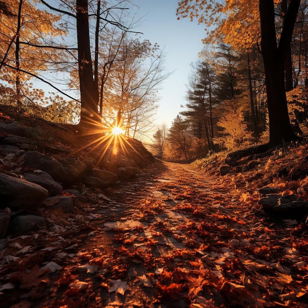 Fotografía del paisaje de otoño de los senderos de arce brillantes