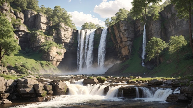 Fotografía De Paisaje De Paisajes De Cascadas Majestuosas