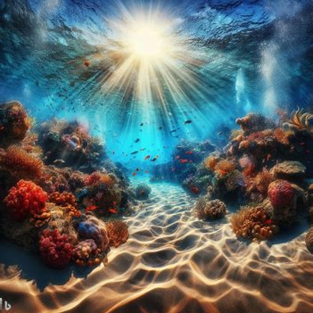 Una fotografía de un paisaje de peces submarinos y tortugas marinas.