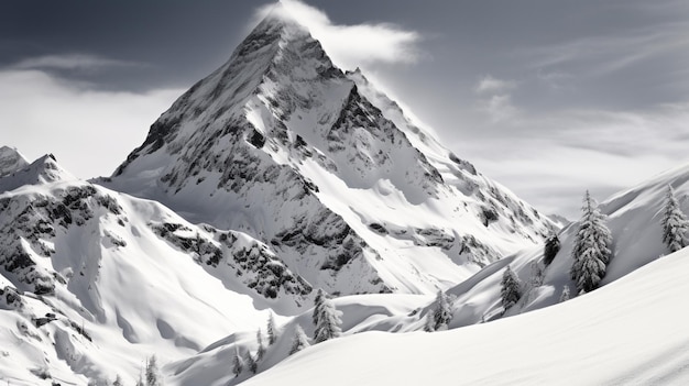 Fotografía de paisaje de una serena cordillera de nieve