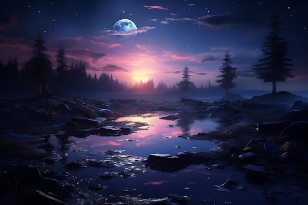 Fotografía del paisaje de la tranquilidad nocturna del crepúsculo