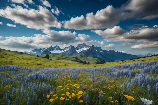 Fotografía de paisaje de una vibrante pradera de verano, una escena tranquila de belleza inculta en la naturaleza