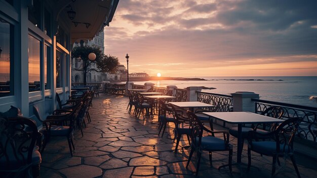 Foto fotografía de paisajes en cafés y restaurantes junto al mar