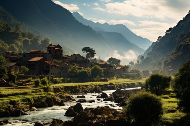 Fotografía de paisajes de pueblos encantadores Inteligencia Artificial Generativa