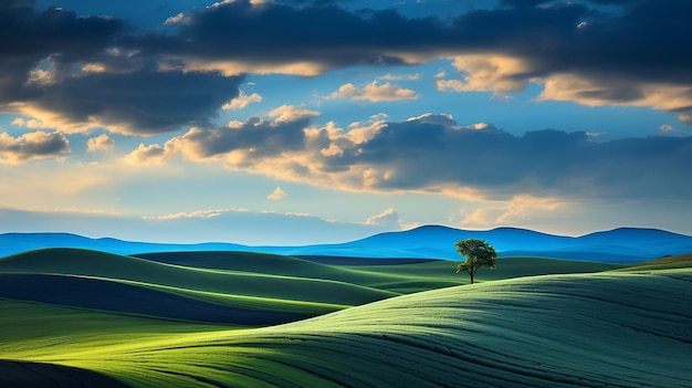 Fotografía paisajística galardonada Campos de colores intensos y paisaje verde ondulado