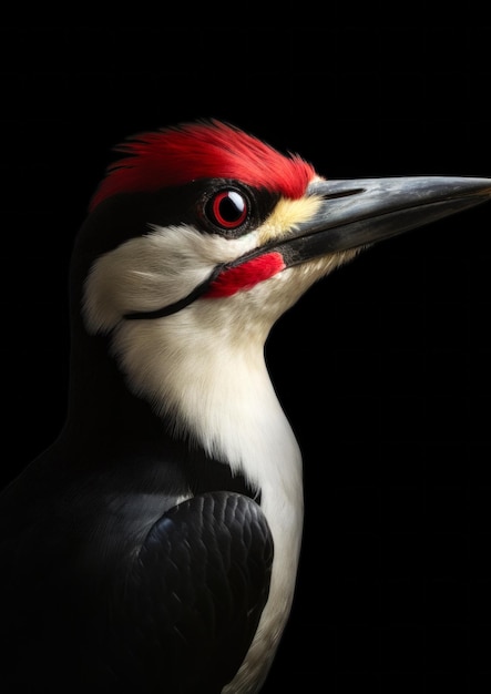 Fotografía de un pájaro carpintero sobre un fondo oscuro conceptual para marco