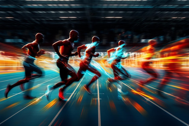 fotografía panorámica de atletas corriendo en una pista olímpica