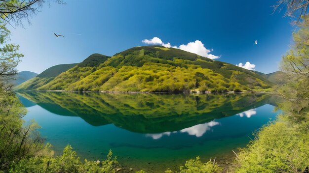 Foto fotografía panorámica del filzalmsee rodeado de colinas cubiertas de vegetación en austria