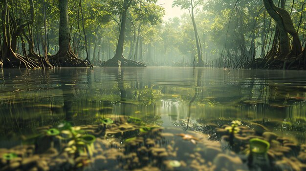 Foto fotografía de un pantano de manglares sumergido