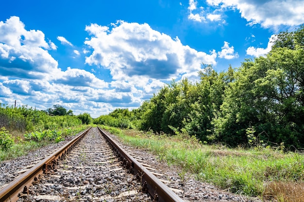 Fotografia para o tema da linha férrea depois de passar o trem na ferrovia