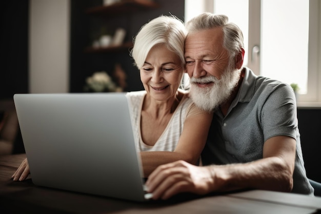 Fotografía de una pareja afectuosa usando una computadora portátil para hacer pagos en línea