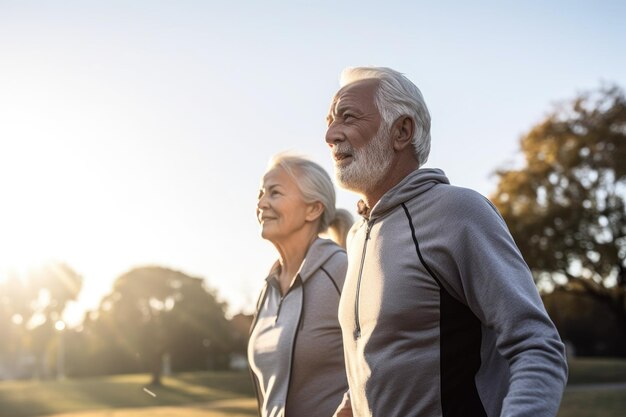 Fotografía de una pareja de mayores en un entrenamiento juntos creada con IA generativa