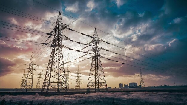 Fotografía de una parte de una central eléctrica de alta tensión