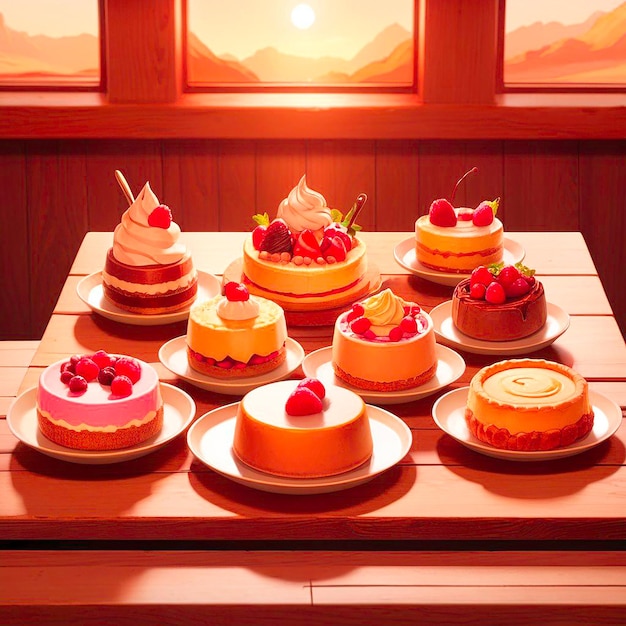 Fotografía de pasteles de fresa ligeros con crema en una pastelería