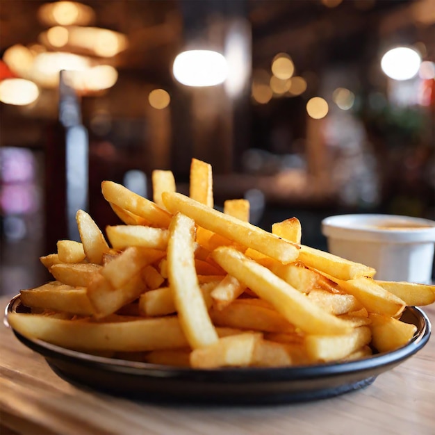 Fotografía de patatas fritas en un restaurante.