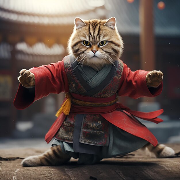 Fotografía de la pelea de gatos de kung fu