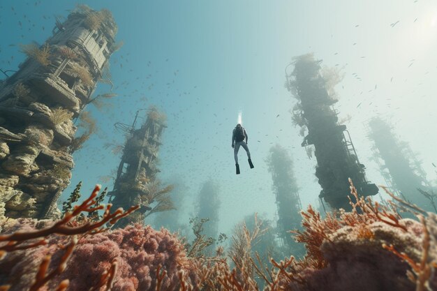 Fotografía de personas buceando en arrecifes de coral conservados