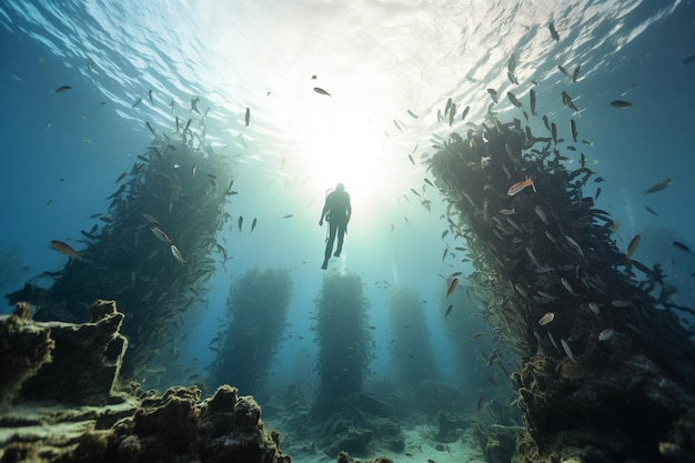 Fotografía de personas buceando en arrecifes de coral conservados