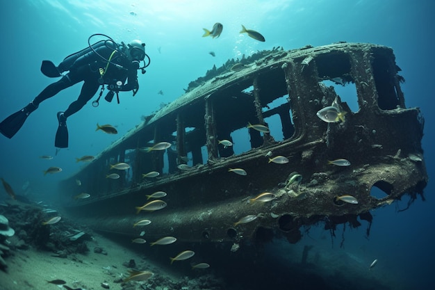 Fotografía de personas buceando en pecios submarinos