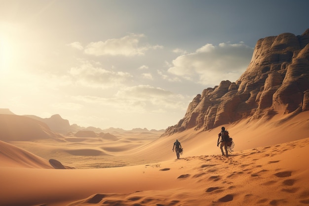 Fotografía de personas practicando deportes de aventura en paisajes desérticos