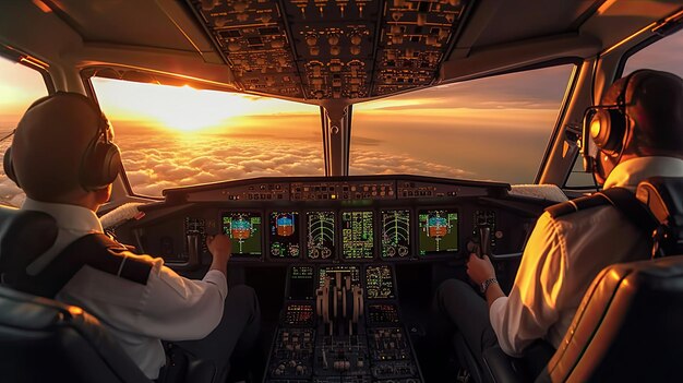 fotografía de los pilotos que vuelan el avión la cubierta de vuelo de los aviones modernos