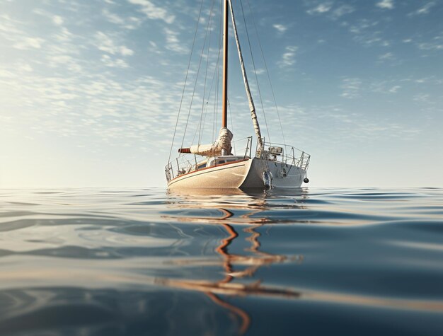 Fotografía y pintura de un velero en el agua.