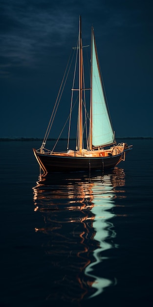 Fotografía y pintura de un velero en el agua.