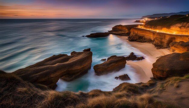 Foto una fotografía de una playa al atardecer